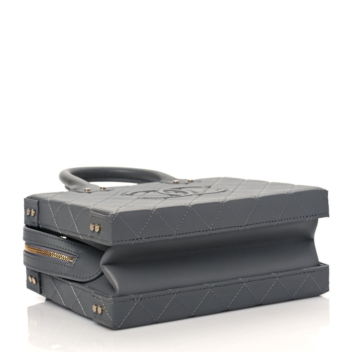 Calfskin Quilted Studded Square Vanity Case Grey