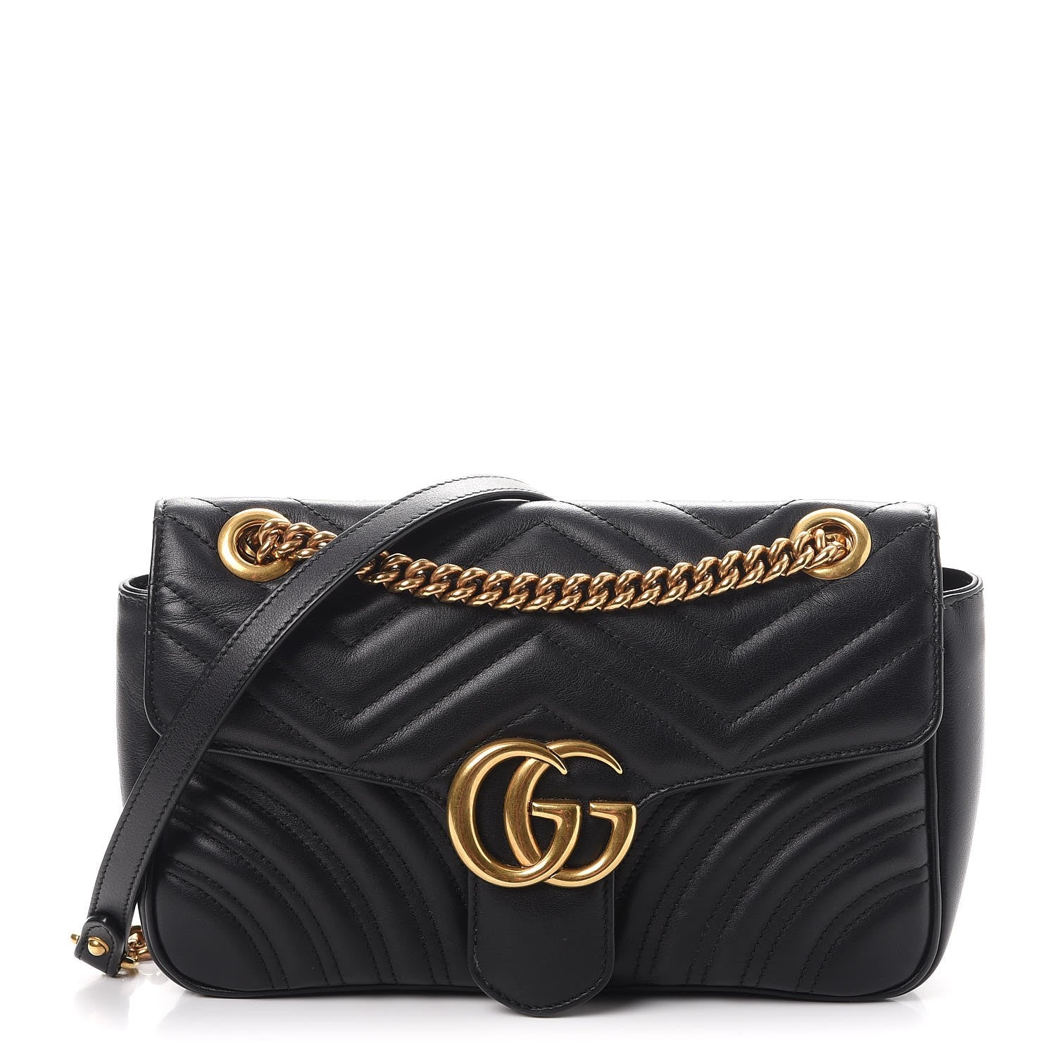 Gucci Calfskin Matelasse Small GG Marmont Shoulder Bag Black 1 of 8