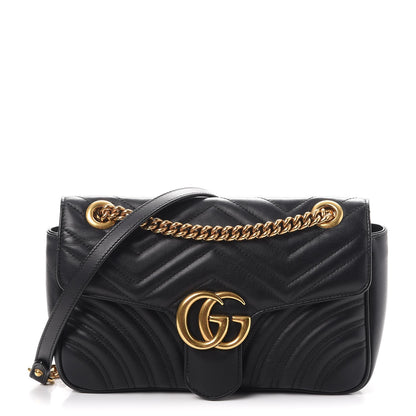 Gucci Calfskin Matelasse Small GG Marmont Shoulder Bag Black 1 of 8