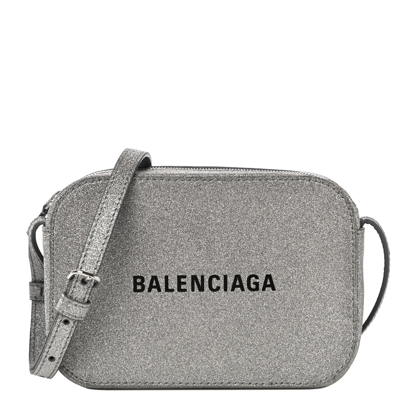 Glitter Calfskin Logo XS Everyday Camera Bag Silver