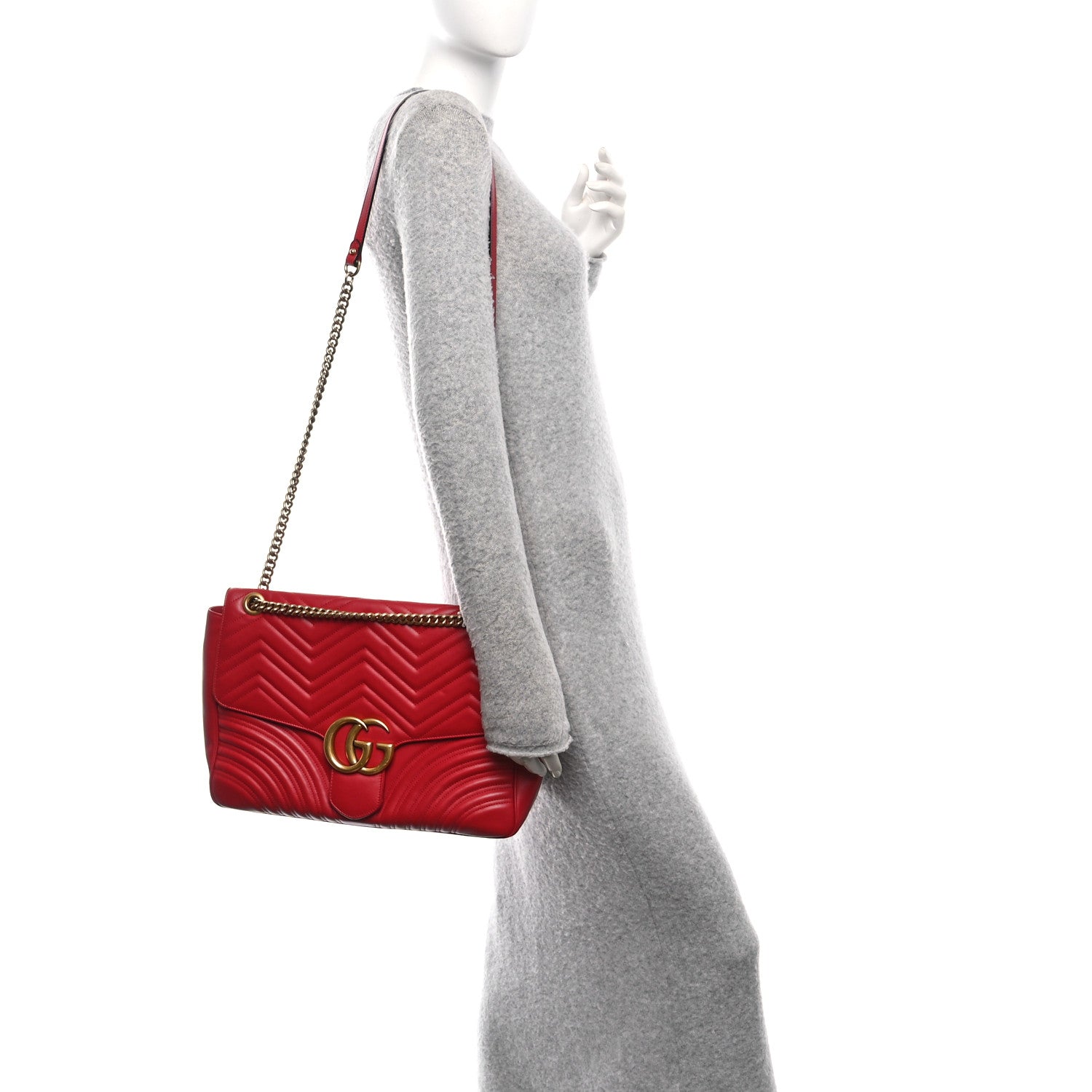 Gucci Calfskin Matelasse Large GG Marmont Shoulder Bag Hibiscus Red 2 of 11