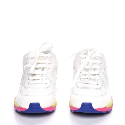 Chanel Suede Calfskin CC Sneakers 37 White Pink Green 2 of 8