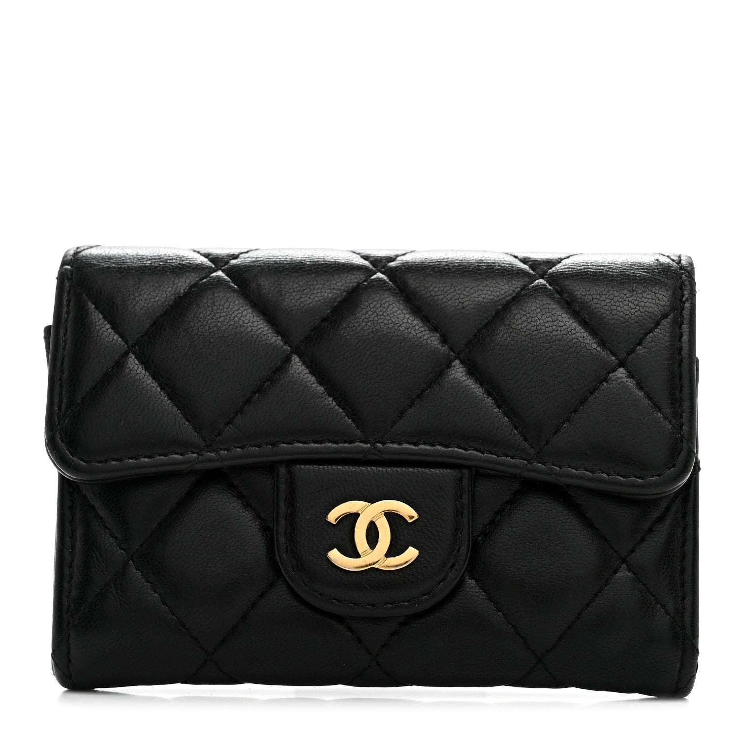 Chanel Lambskin Quilted Flap Card Holder Wallet Black 1 of 10