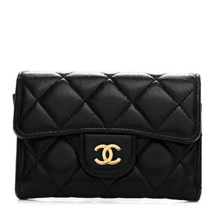 Chanel Lambskin Quilted Flap Card Holder Wallet Black 1 of 10