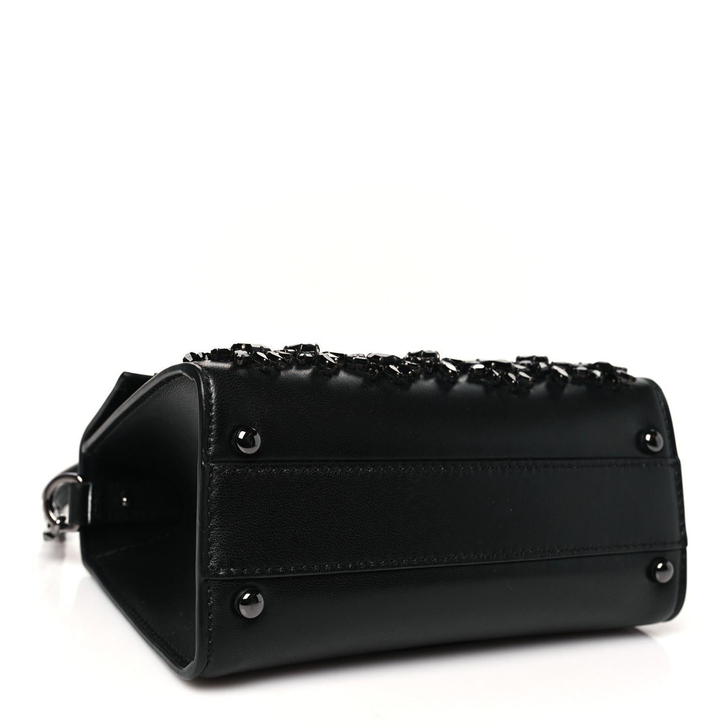 Calfskin Crystal Embroidered Mini Vsling Top Handle Bag Black