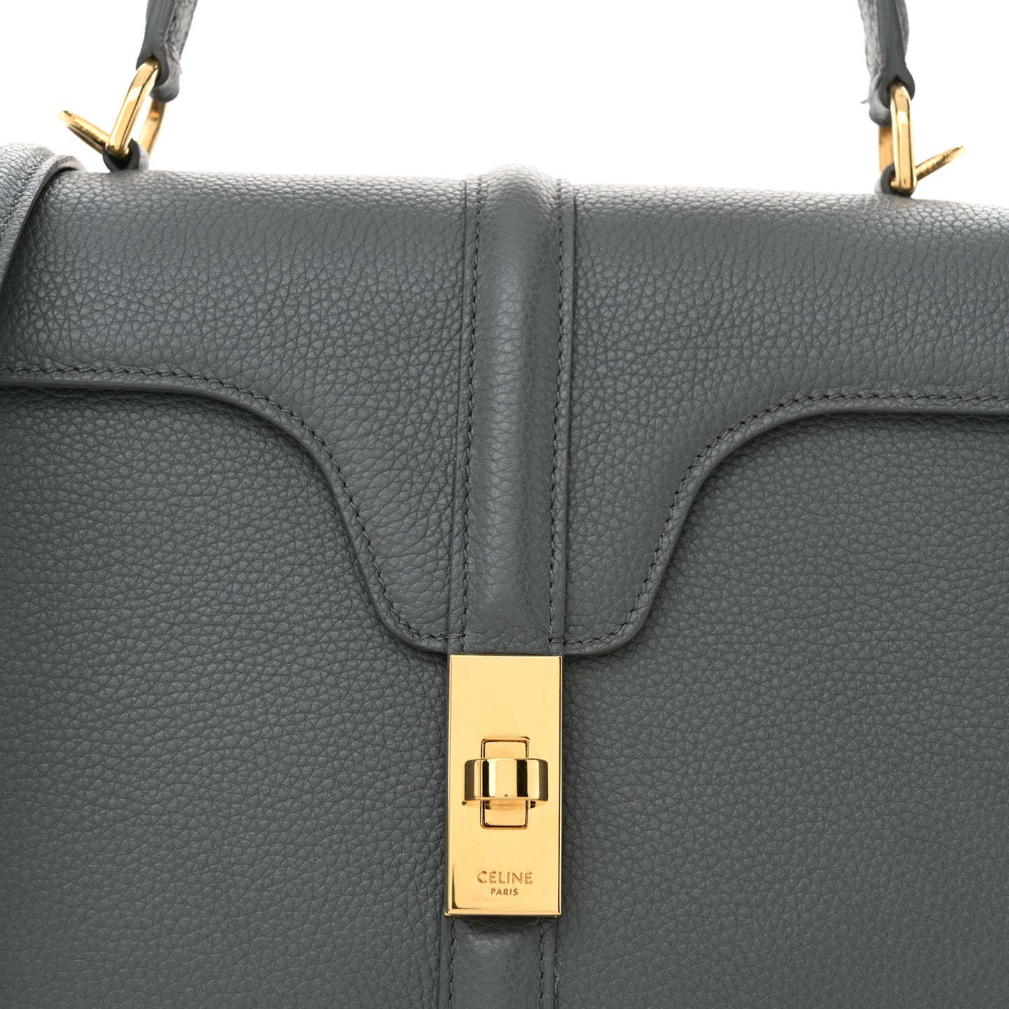 Grained Calfskin Small 16 Top Handle Bag Medium Grey