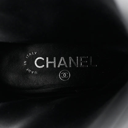 Chanel Calfskin Pearl Cap Toe High Boots 38 Black 9 of 11