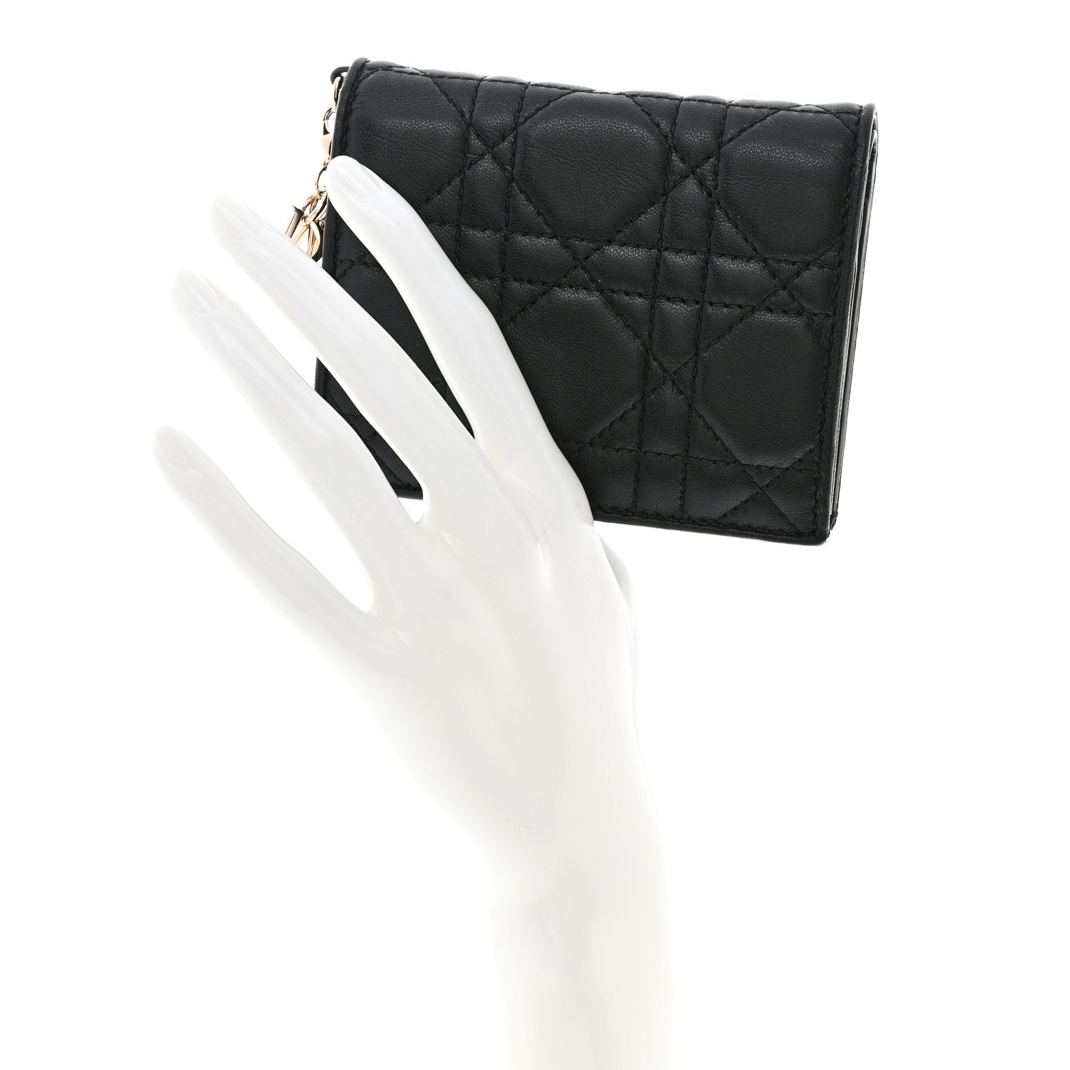 Christian Dior Lambskin Cannage Mini Lady Dior Wallet Black 2 of 9