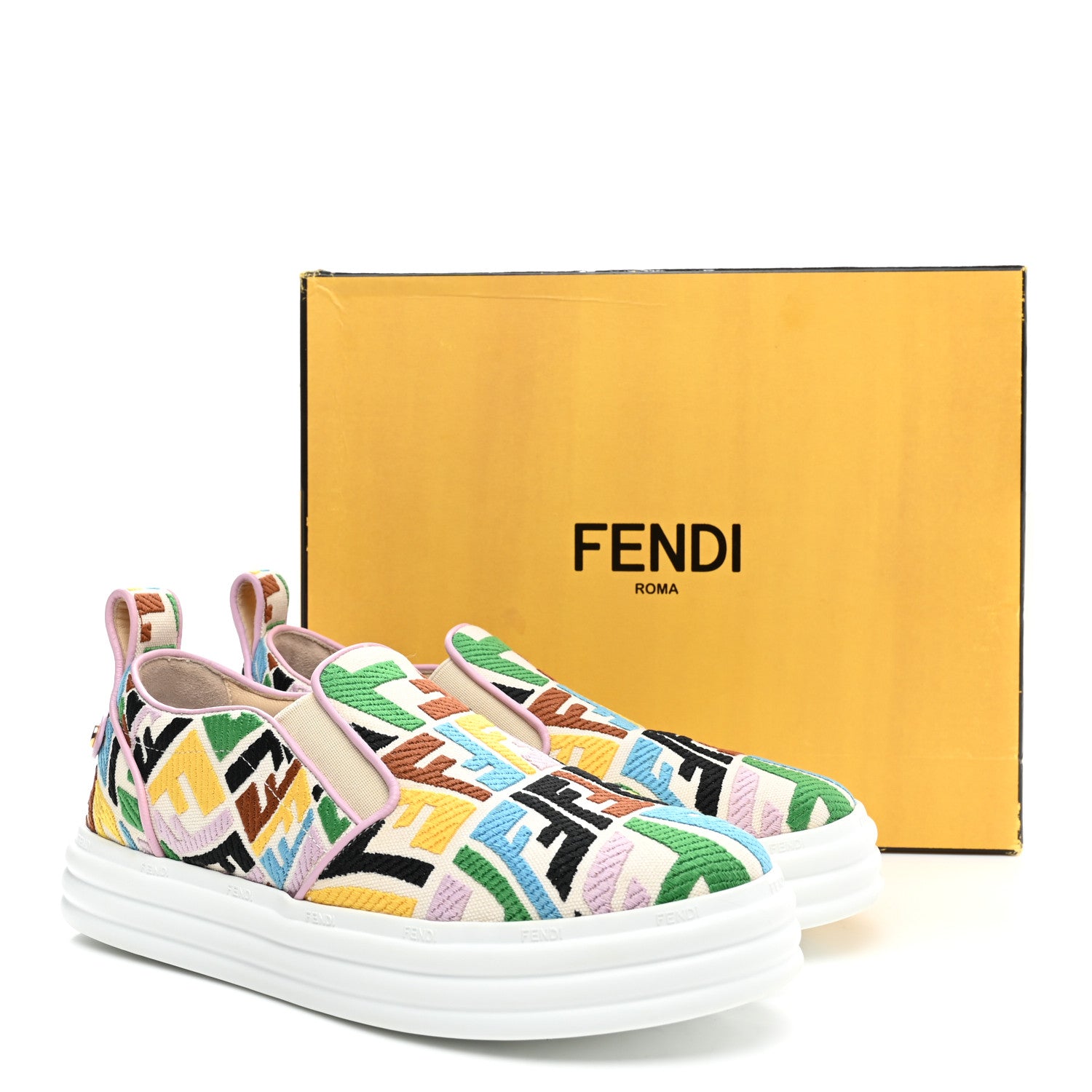 Fendi X SARA COLEMAN Canvas FF Vertigo Embroidered Womens Rise Slip On Sneakers 36.5 Grezzo Multicolor 11 of 11