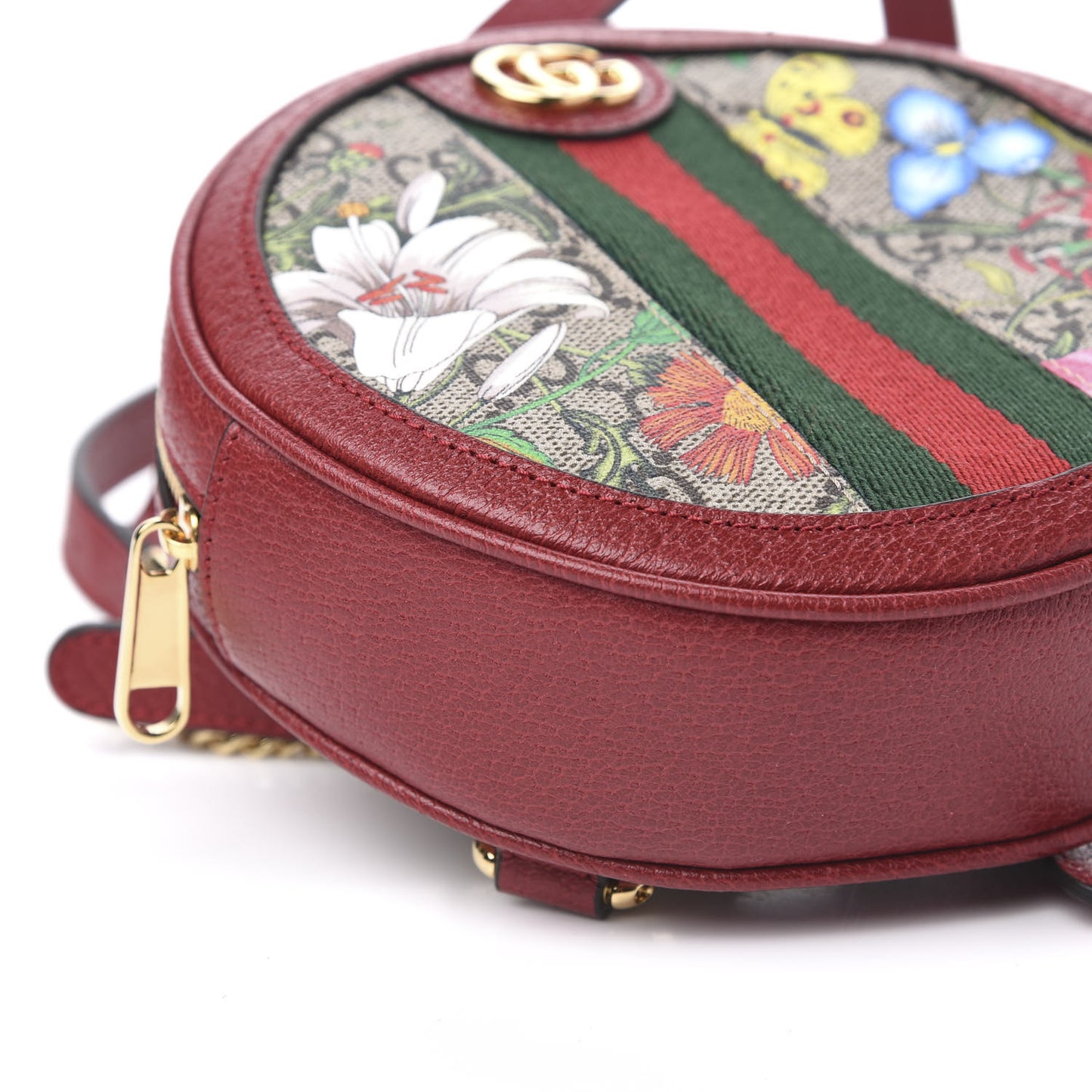 GG Supreme Monogram Web Flora Mini Ophidia Round Backpack Red