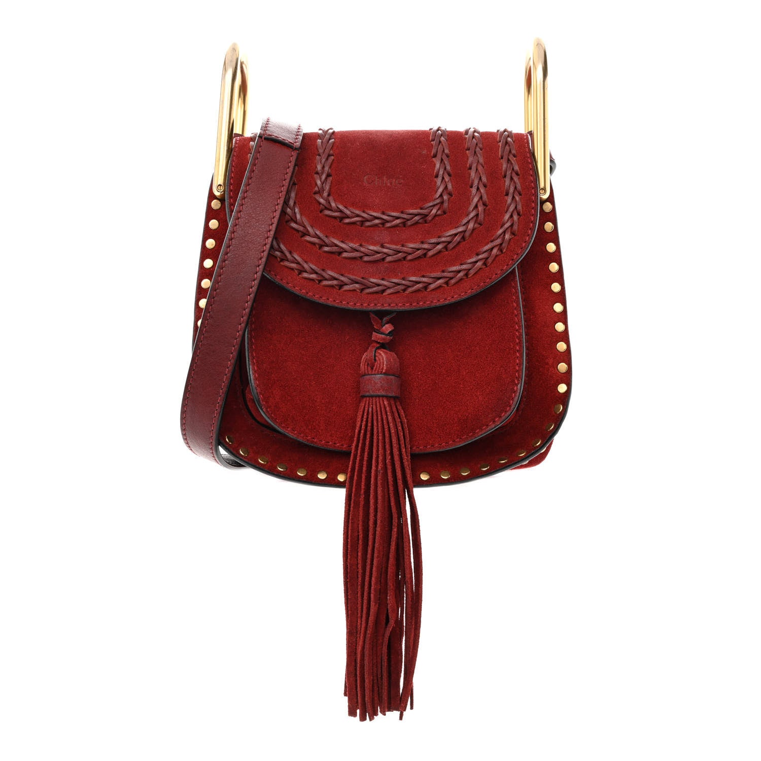 Chloe Suede Calfskin Braided Mini Hudson Shoulder Bag Sienna Red 1 of 10