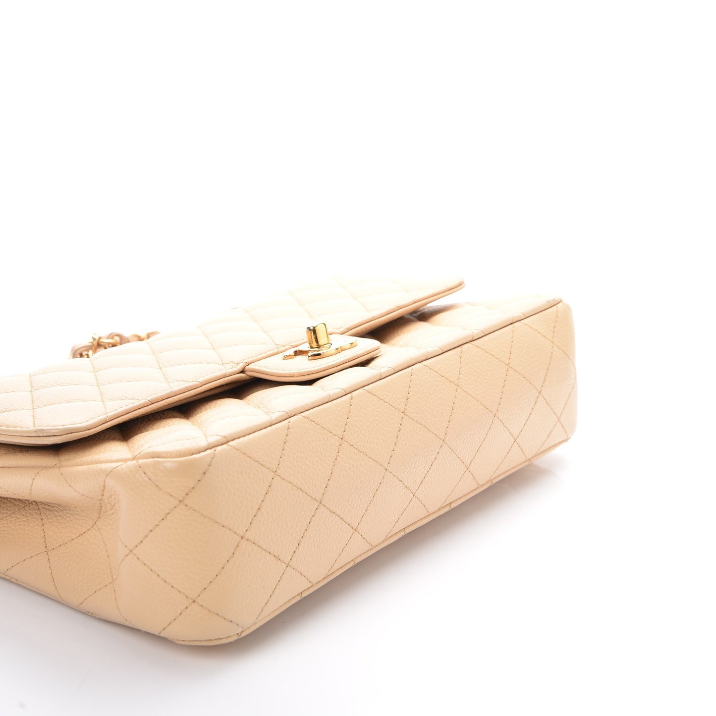 Caviar Quilted Medium Double Flap Beige Clair