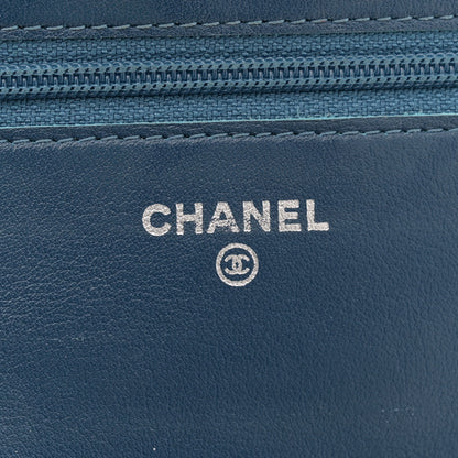Chanel Patent Quilted Brilliant Wallet On Chain WOC Blue 5 of 13