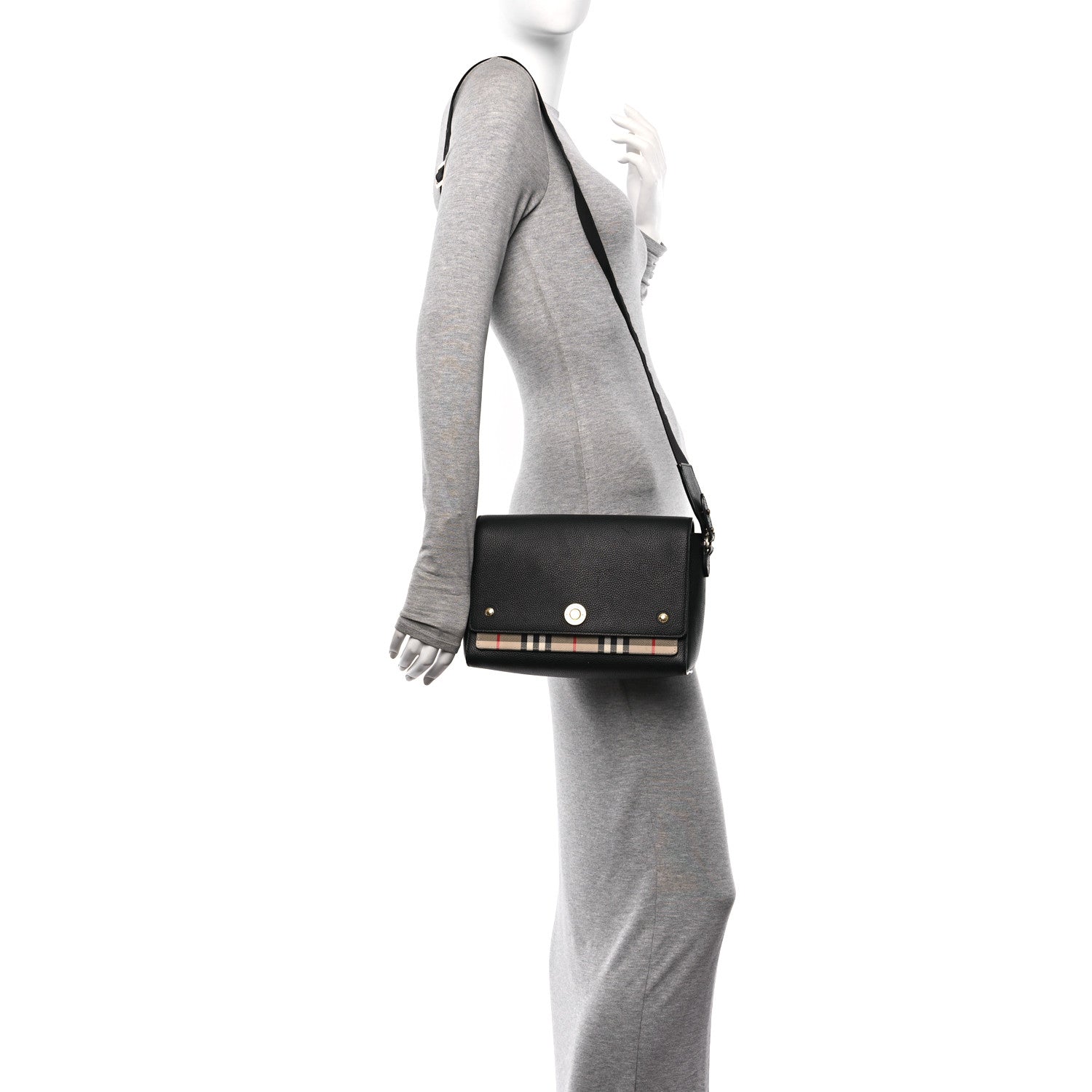 Burberry Grainy Calfskin Vintage Check Note Crossbody Bag Black 2 of 9