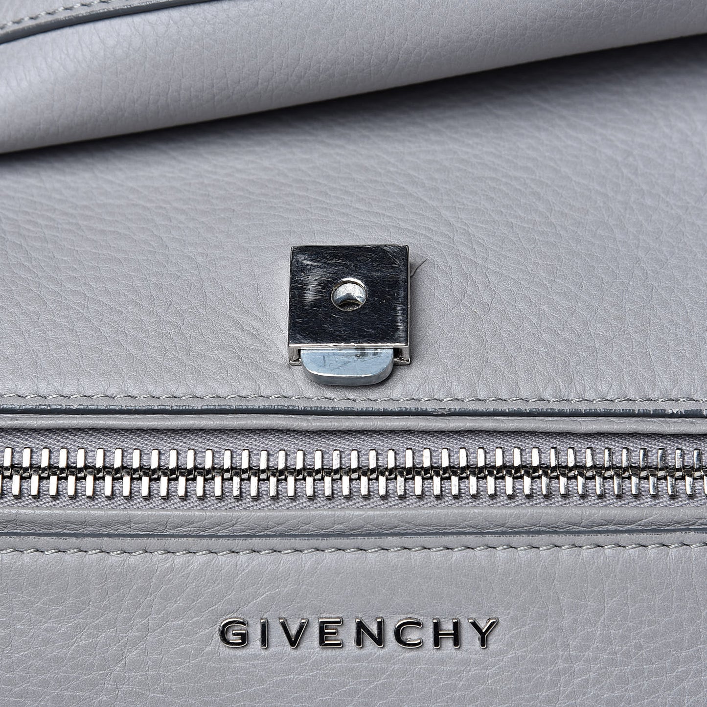 Grained Calfskin Medium Pandora Pure Flap Bag Pearl Grey