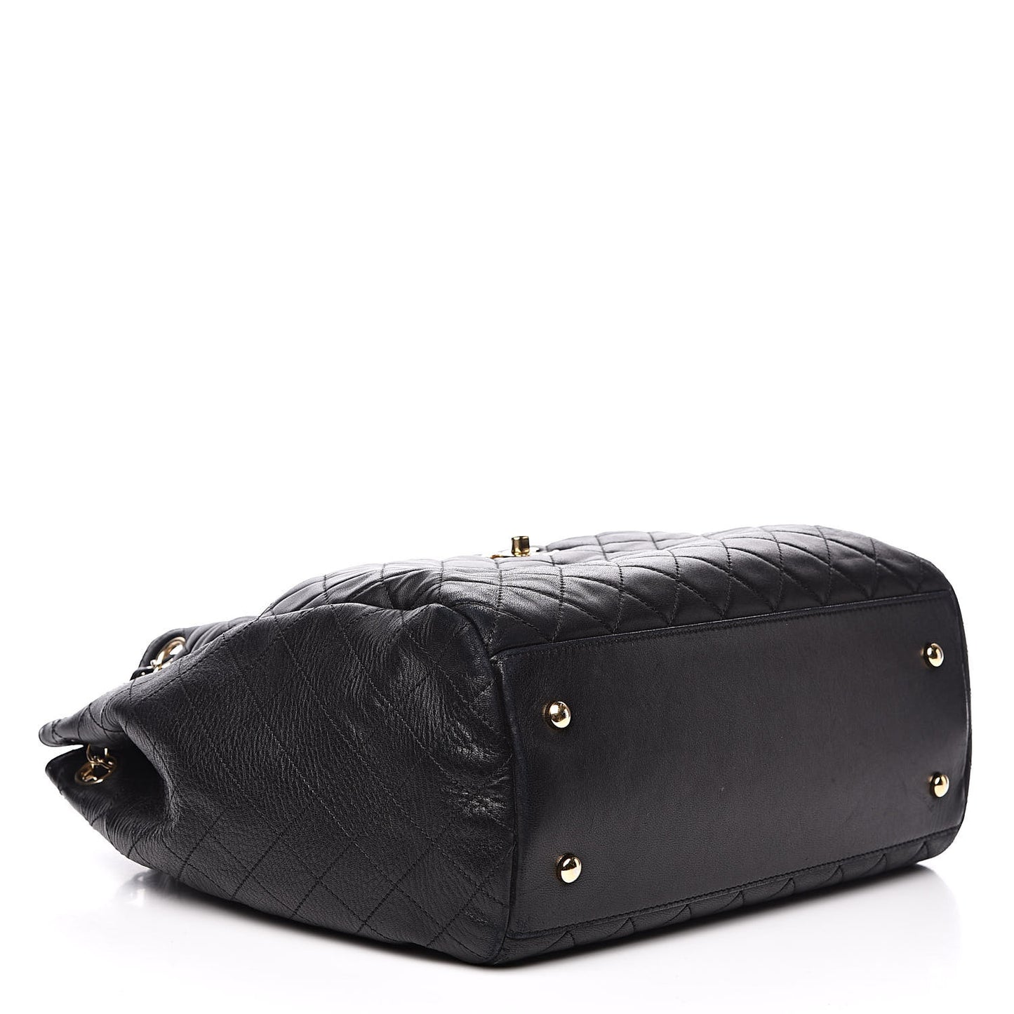 Lambskin Quilted Large Drawstring Bag Black