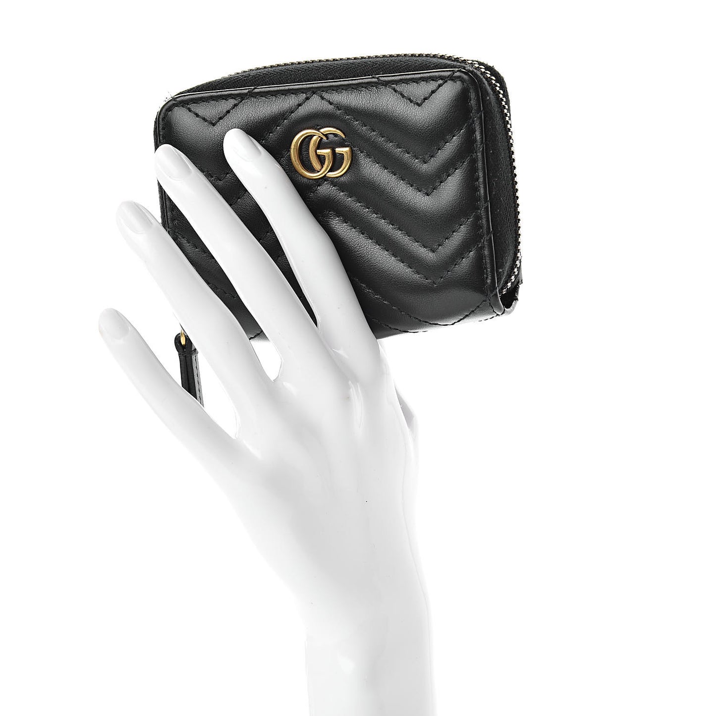 Calfskin Matelasse GG Marmont Zip Around Card Case Black
