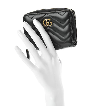 Gucci Calfskin Matelasse GG Marmont Zip Around Card Case Black 2 of 10