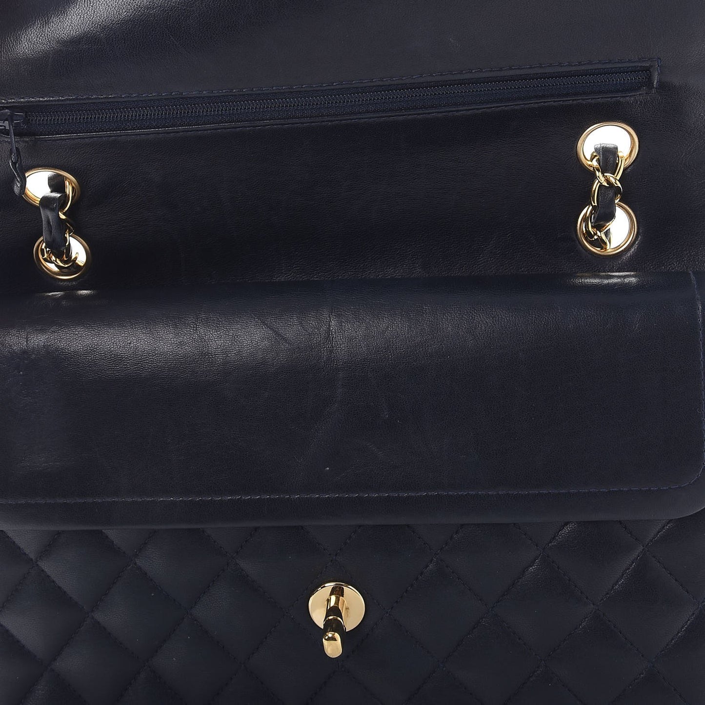 Lambskin Quilted Medium Double Flap Navy