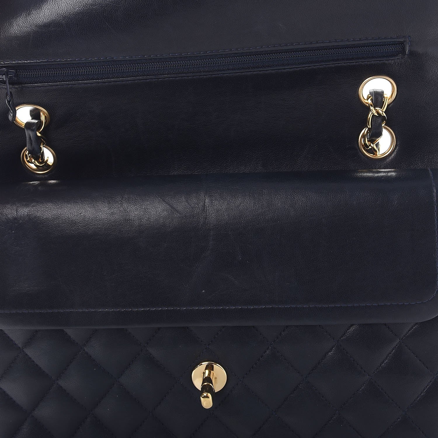 Chanel Lambskin Quilted Medium Double Flap Navy 12 of 15