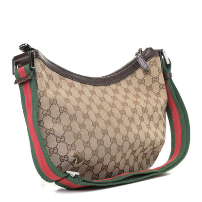 Gucci Monogram Web Medium Half Moon Hobo Dark Brown 2 of 8