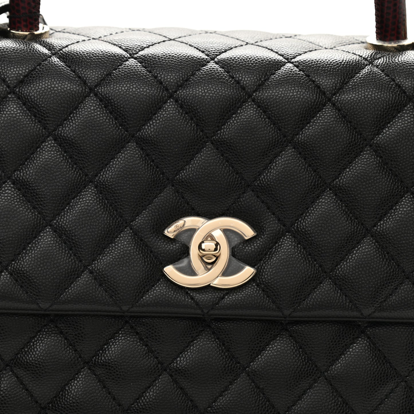 Caviar Lizard Embossed Quilted Medium Coco Handle Flap Black