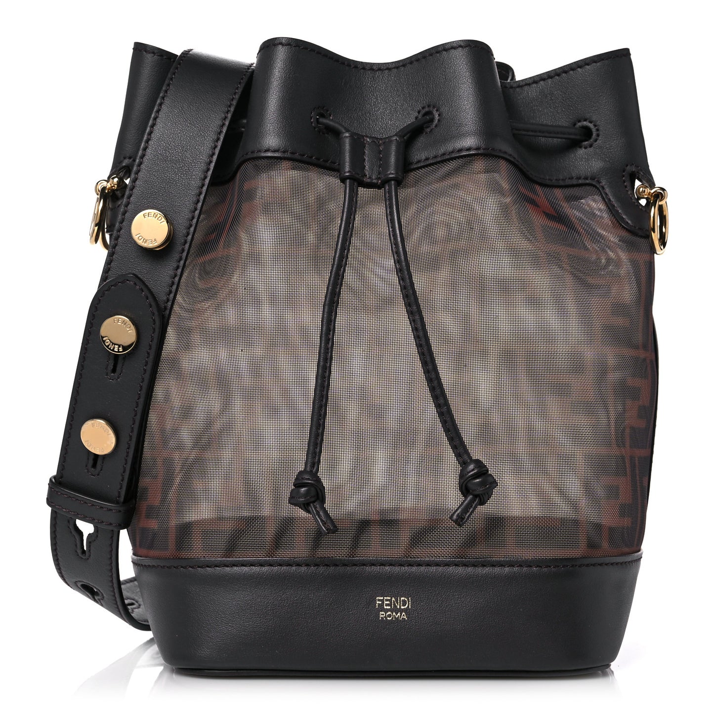 Mesh Vitello Grace F is Fendi FF 1974 Grande Mon Tresor Bucket Bag Marrone Black Ebano