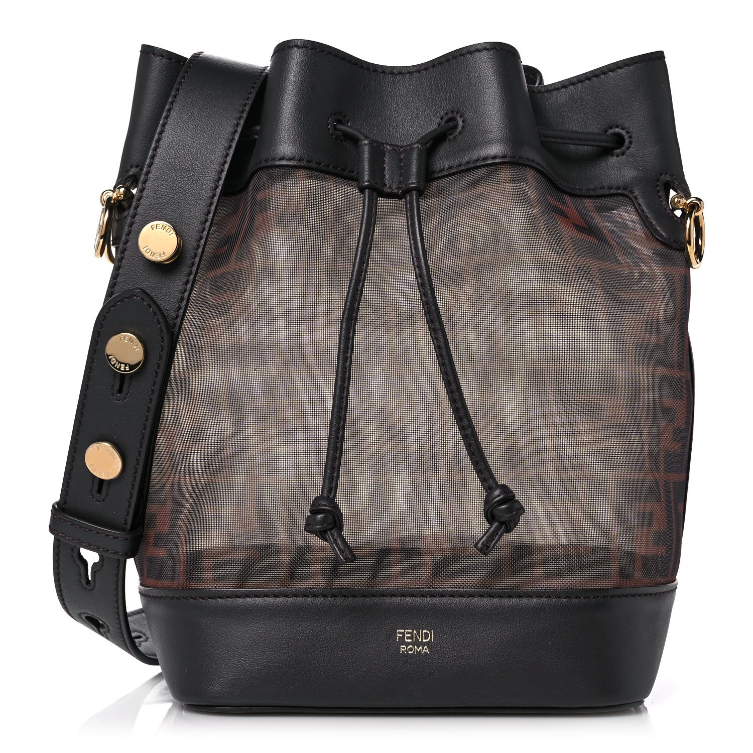 Fendi Mesh Vitello Grace F is Fendi FF 1974 Grande Mon Tresor Bucket Bag Marrone Black Ebano 1 of 15