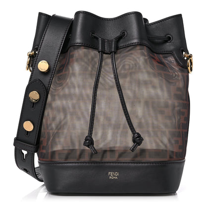 Fendi Mesh Vitello Grace F is Fendi FF 1974 Grande Mon Tresor Bucket Bag Marrone Black Ebano 1 of 15