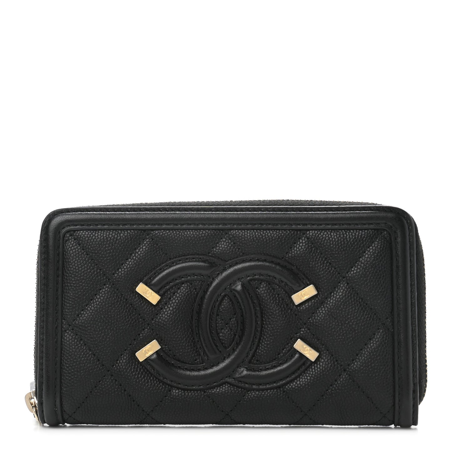 Caviar Quilted Medium Filigree Zip Around Wallet Black