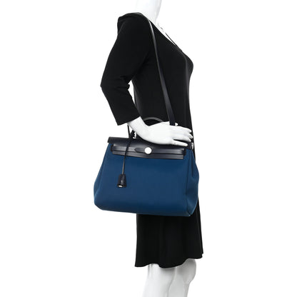 Hermes Toile Vache Hunter Herbag Zip Retourne 31 PM Black Blue De Malte 2 of 11