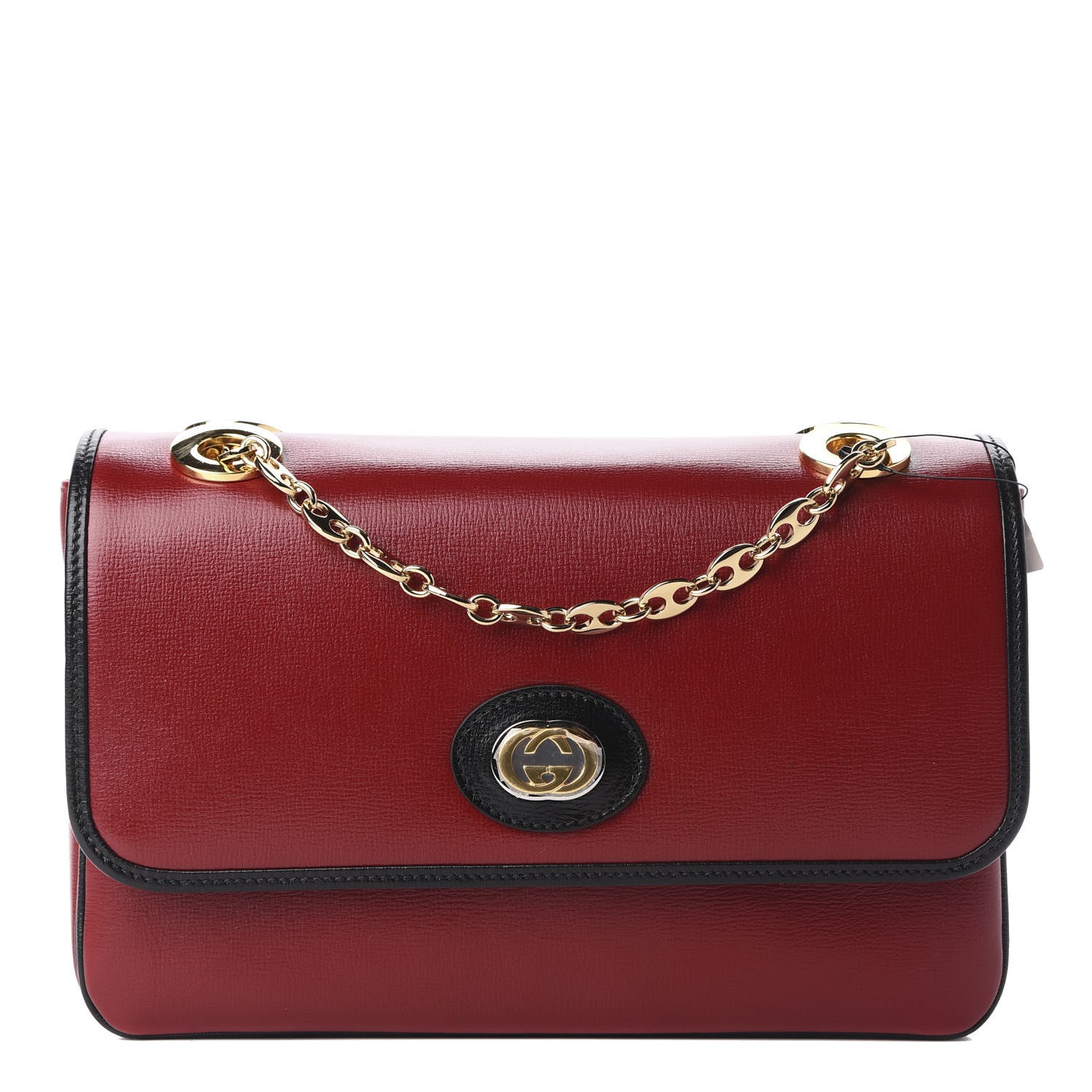 Gucci Azalea Calfskin Bi-Color Small Marina Chain Shoulder Bag New Cherry Red Black 1 of 10