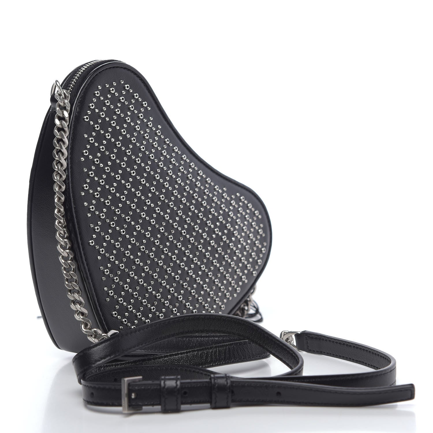 Saint Laurent Calfskin Studded Monogram Heart Shoulder Bag Black 3 of 9