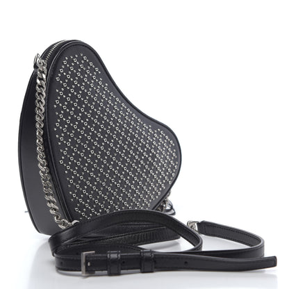 Saint Laurent Calfskin Studded Monogram Heart Shoulder Bag Black 3 of 9