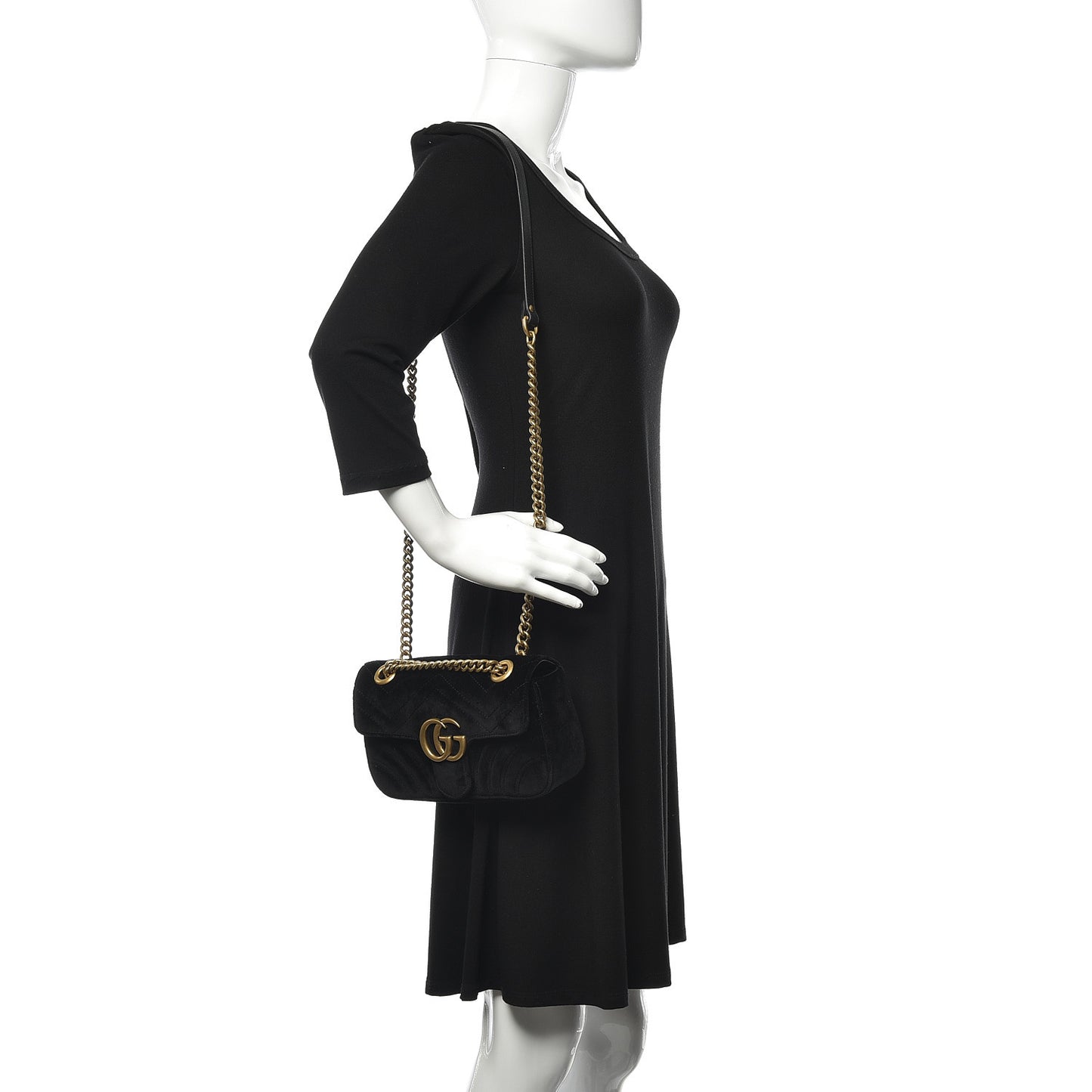Velvet Matelasse Mini GG Marmont Shoulder Bag Black
