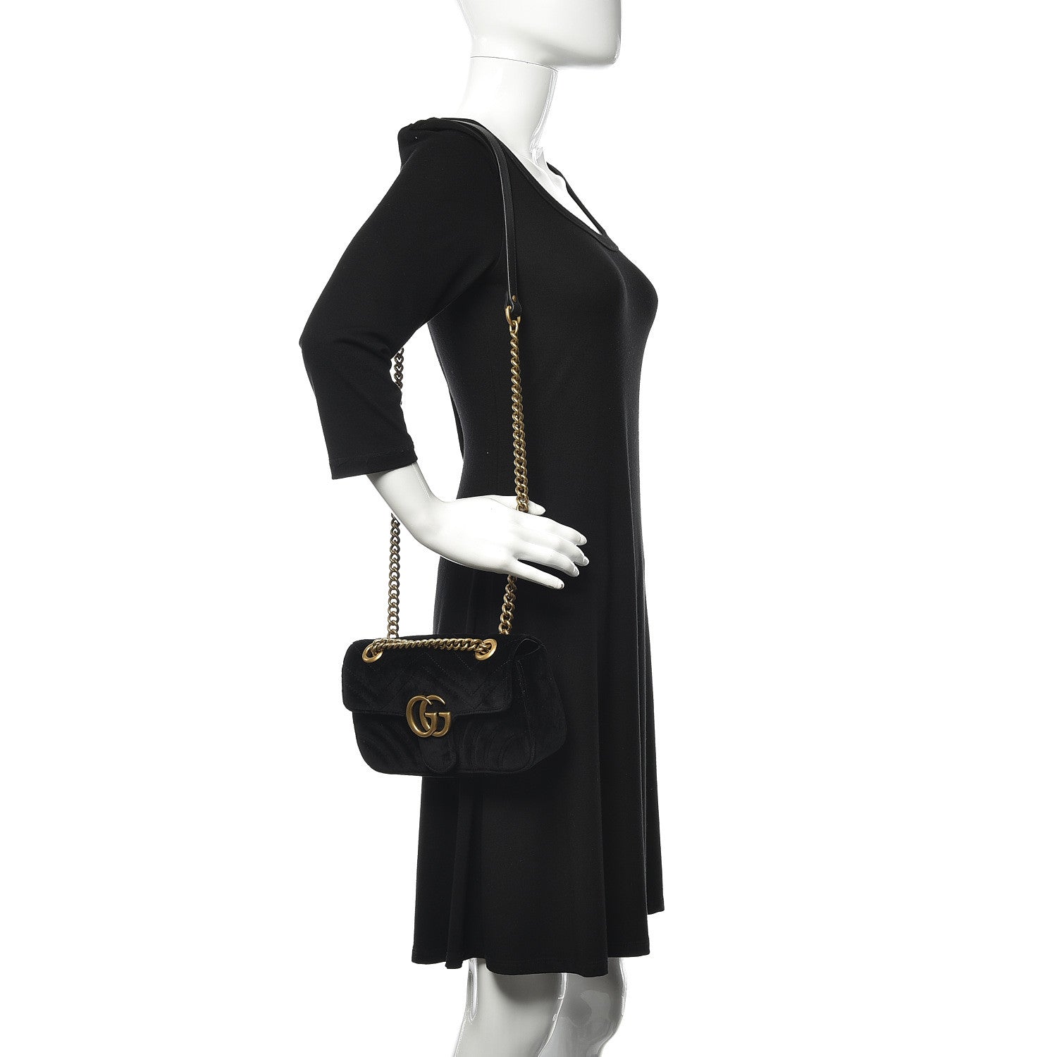 Gucci Velvet Matelasse Mini GG Marmont Shoulder Bag Black 2 of 11
