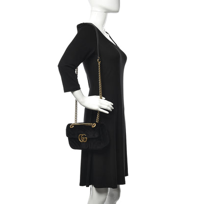 Gucci Velvet Matelasse Mini GG Marmont Shoulder Bag Black 2 of 11