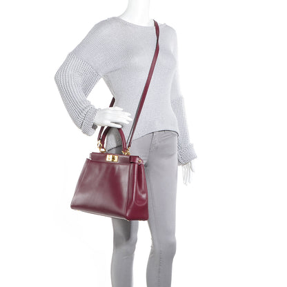 Fendi Vitello Morgan Shiny Nappa Medium Peekaboo Iconic Satchel Ciliegia Papavero 2 of 10