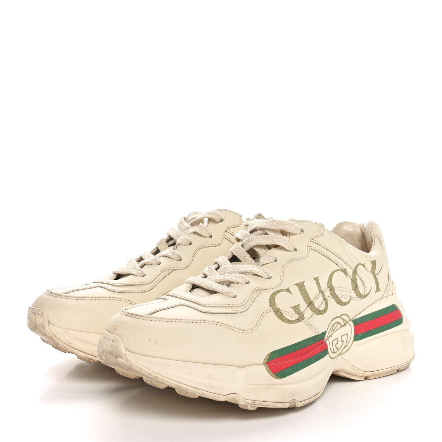 Gucci Calfskin Logo Womens Rhyton Sneakers 37 Ivory 4 of 10