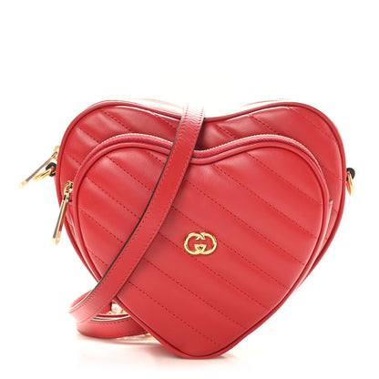 Gucci Calfskin Matelasse Diagonal Mini Interlocking G Heart Shoulder Bag Hibiscus Red 1 of 11