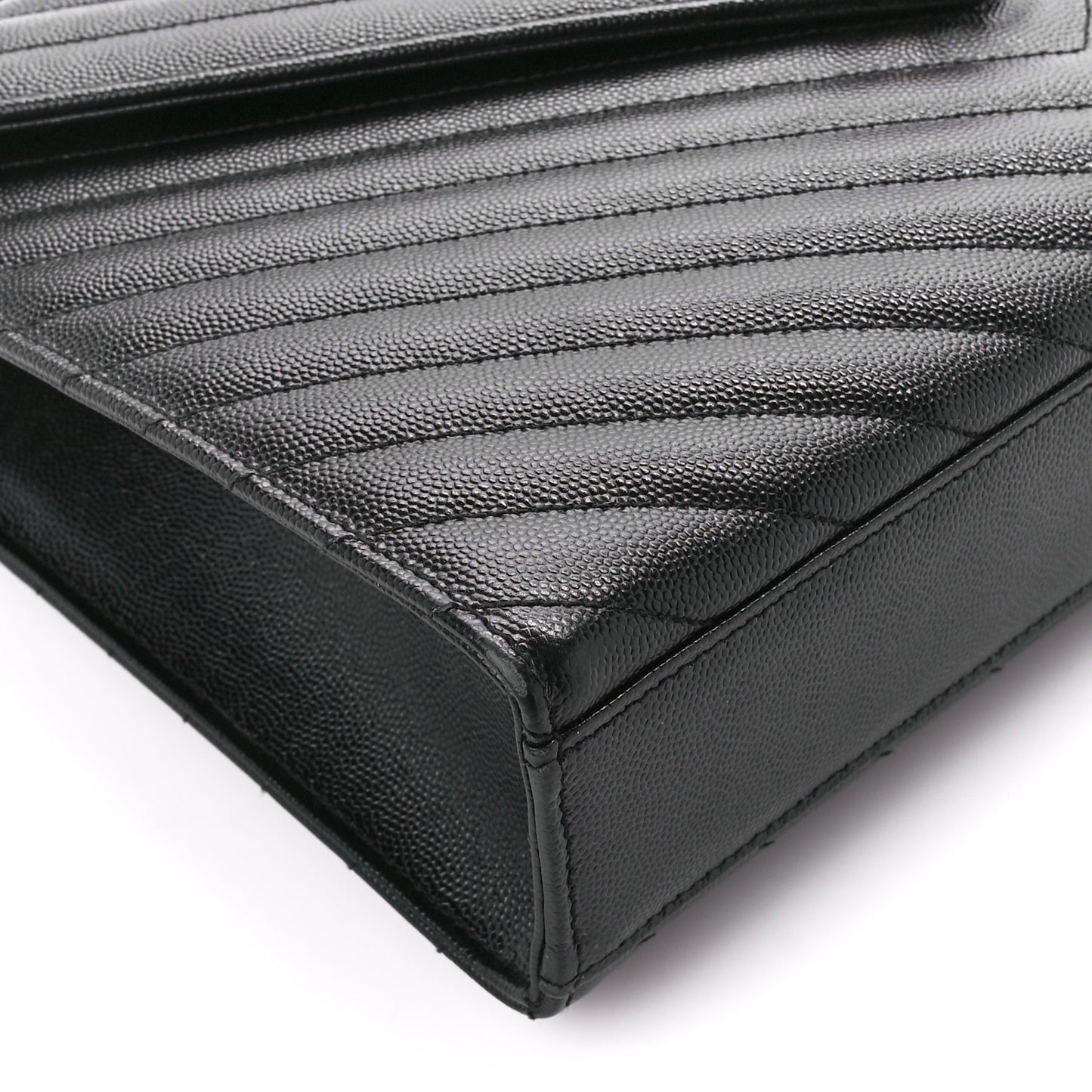 Grain De Poudre Matelasse Chevron Large Monogram Satchel Black