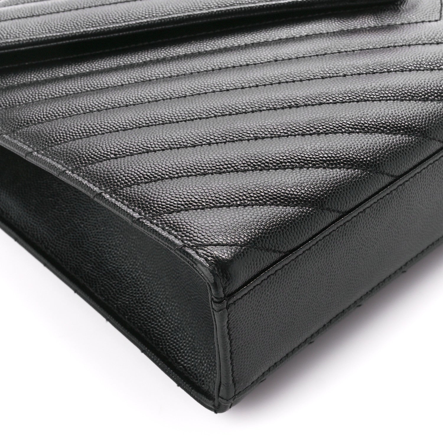 Saint Laurent Grain De Poudre Matelasse Chevron Large Monogram Satchel Black 10 of 13