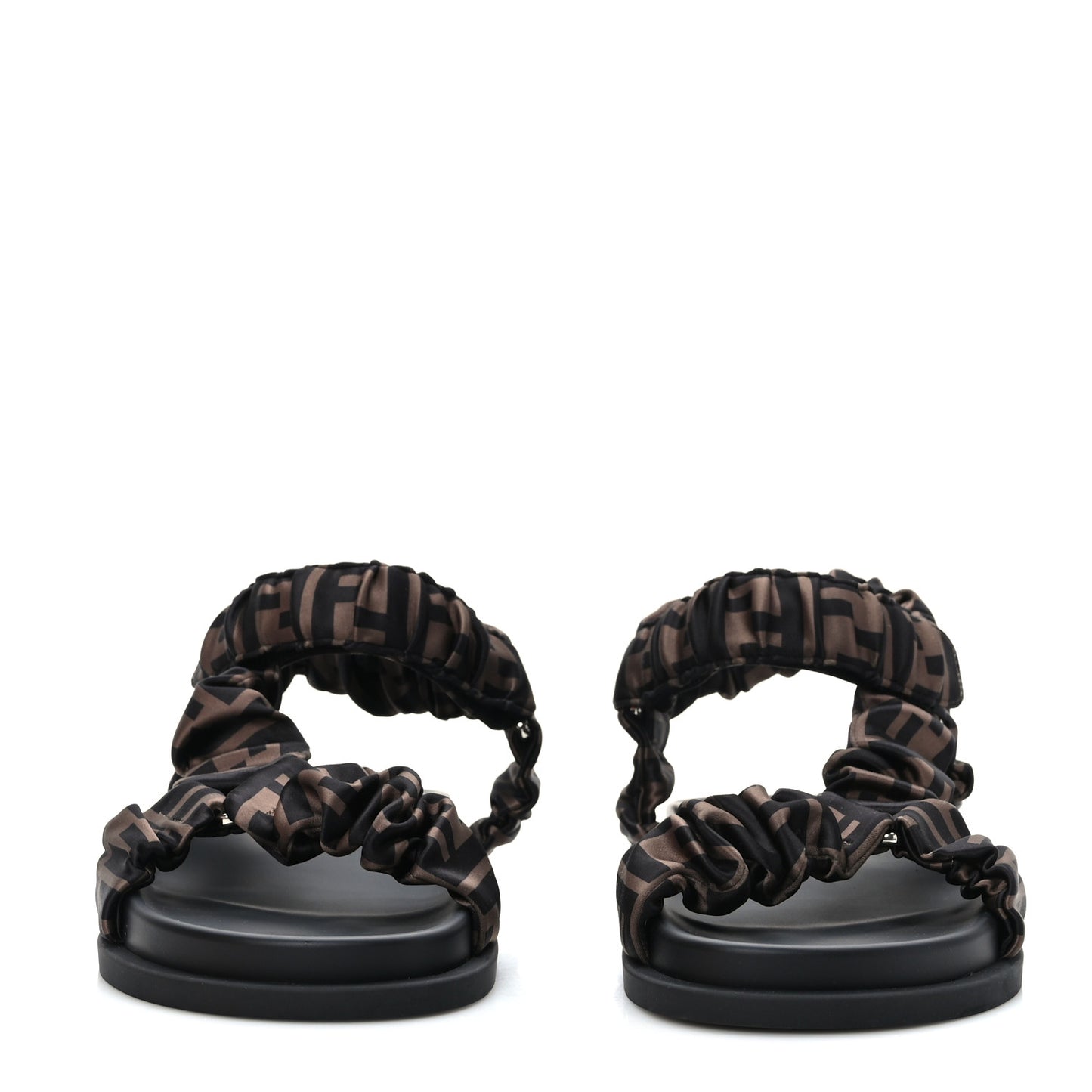 Satin FF Ruched Sandals 38.5 Tobacco Black