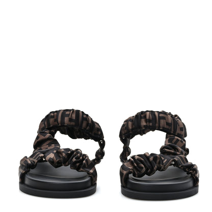 Fendi Satin FF Ruched Sandals 38.5 Tobacco Black 3 of 14