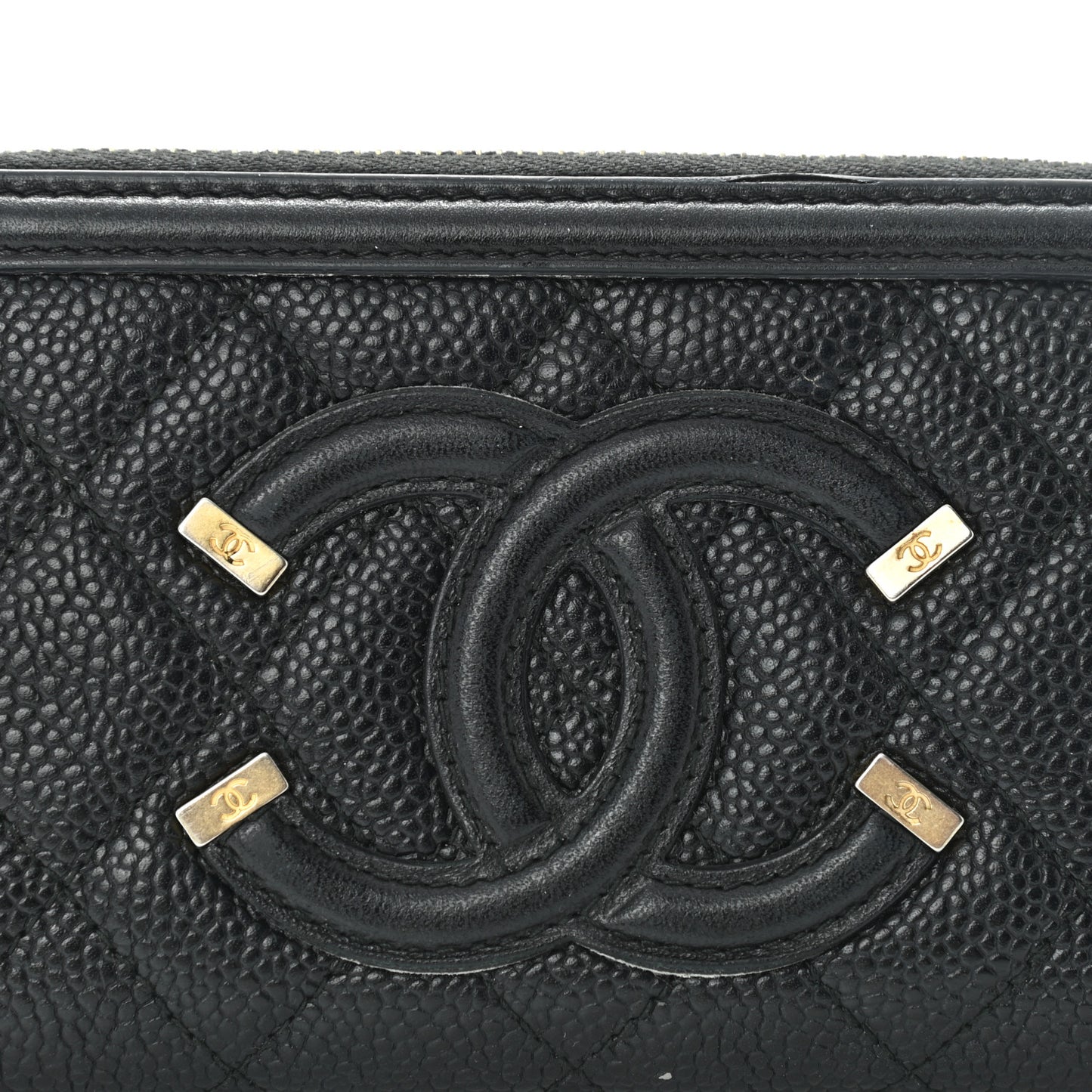 Caviar Quilted Medium Filigree Zip Around Wallet Black