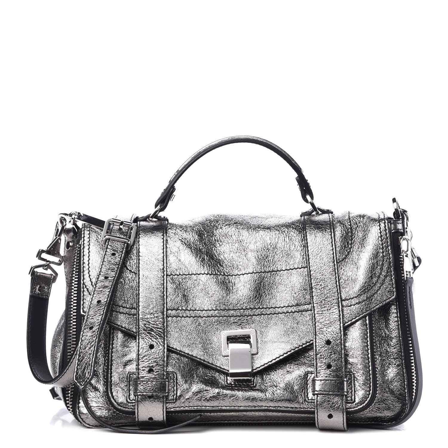 Proenza Schouler Metallic Paper Lambskin Medium PS1 Plus Zip Satchel Dark Silver 1 of 9