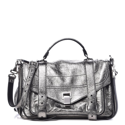 Proenza Schouler Metallic Paper Lambskin Medium PS1 Plus Zip Satchel Dark Silver 1 of 9