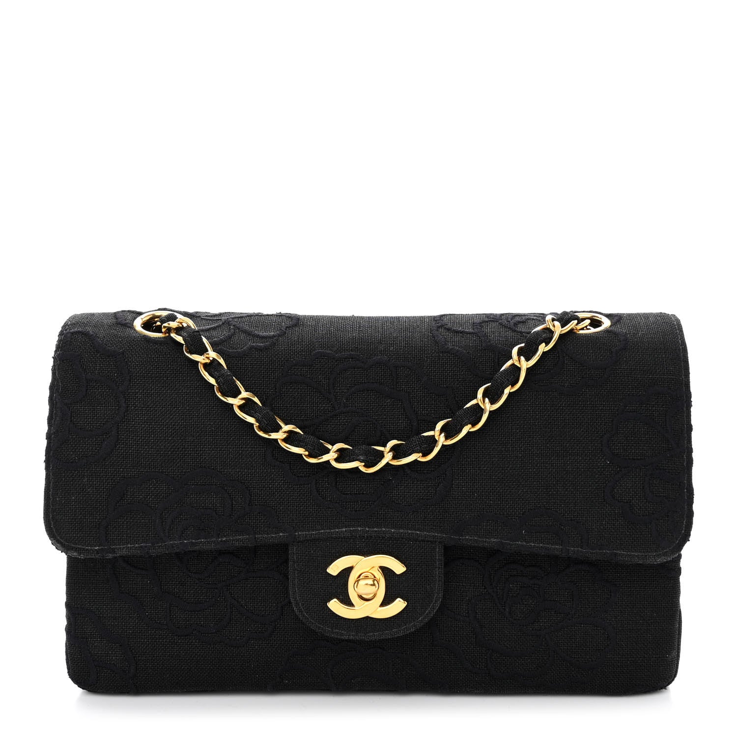 Chanel Canvas Camellia Embroidered Small Double Flap Black 1 of 13