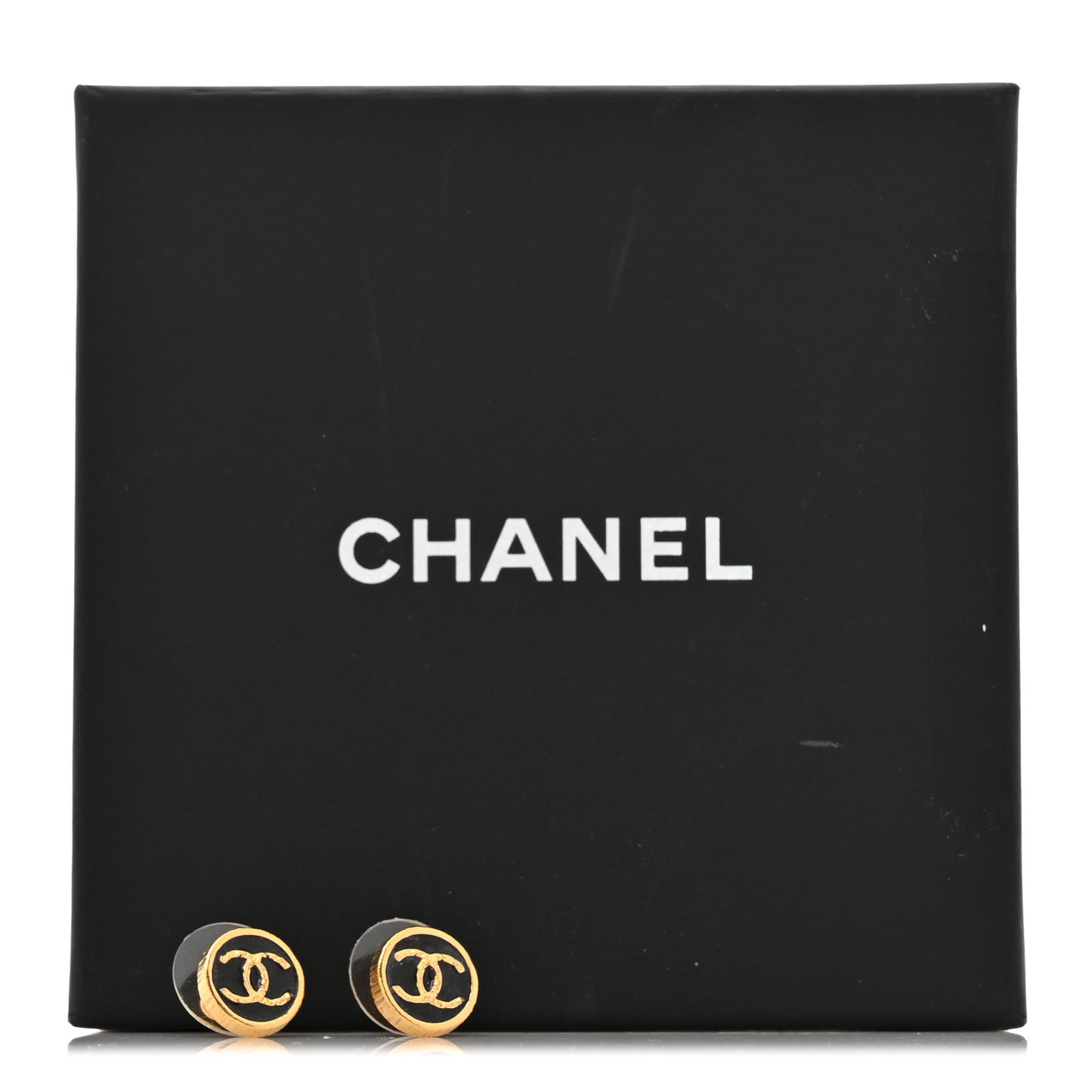 Resin CC Round Earrings Gold Black