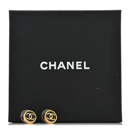 Chanel Resin CC Round Earrings Gold Black 5 of 5